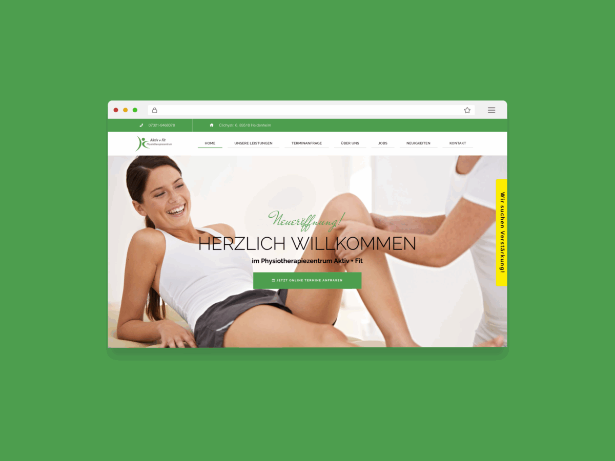Website-Mockup des Aktivfit Physiotherapiezentrums