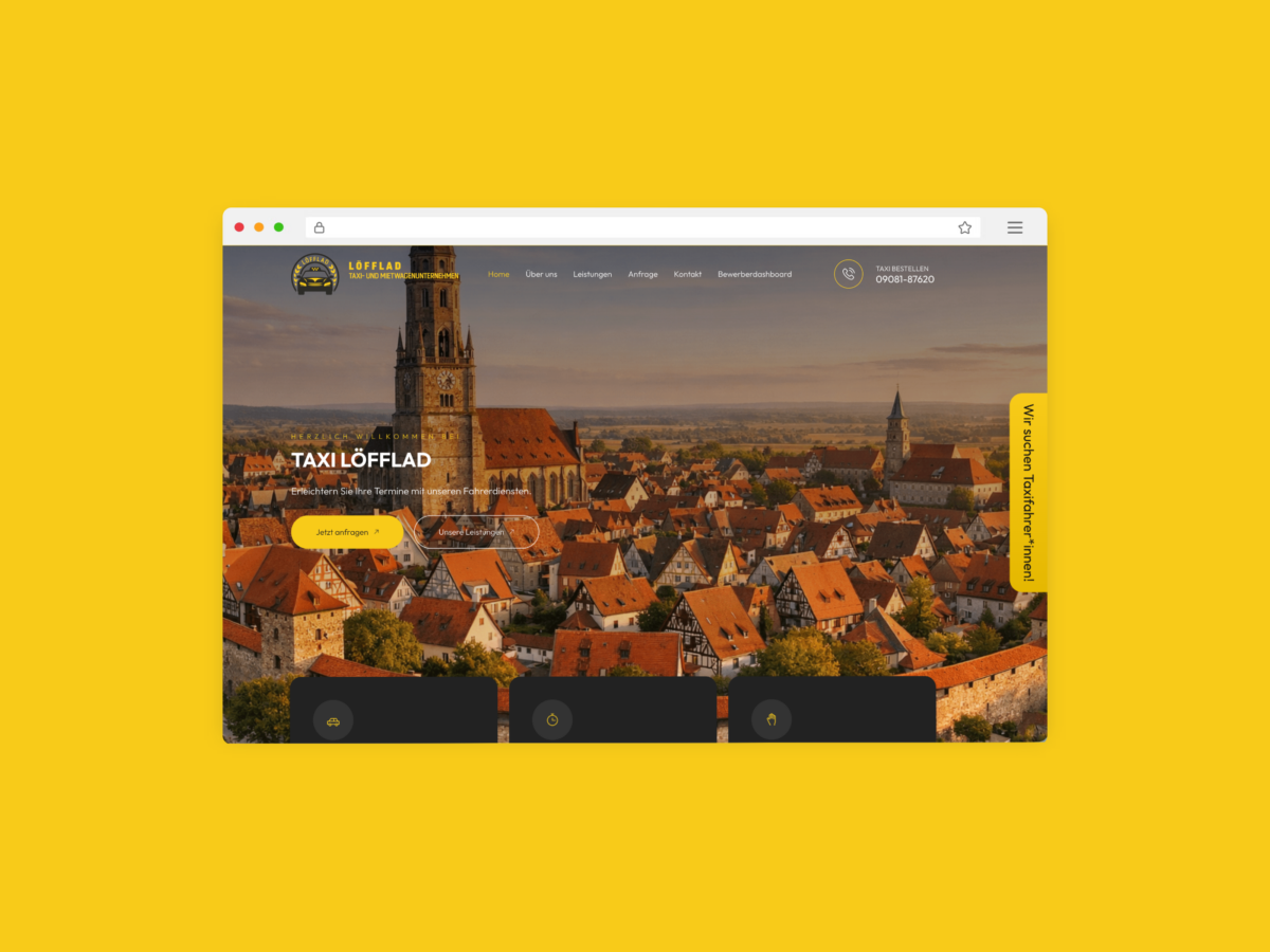 Website-Mockup des Referenzprojekts Taxi Löfflad